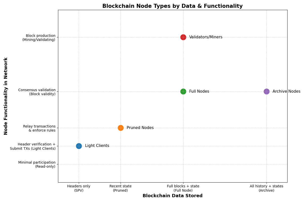 Blockchain node types by data & functionality