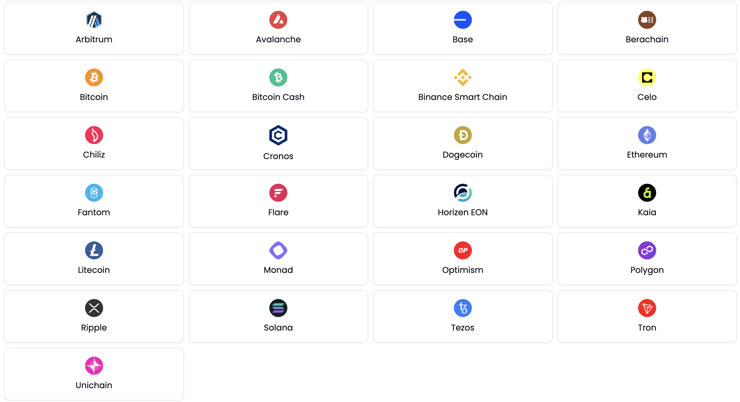 Blockchains supported by Tatum