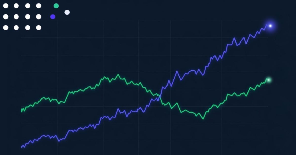 A dark-themed line chart with a blue line and a green line showing percentage trends with Tatum Prediction API