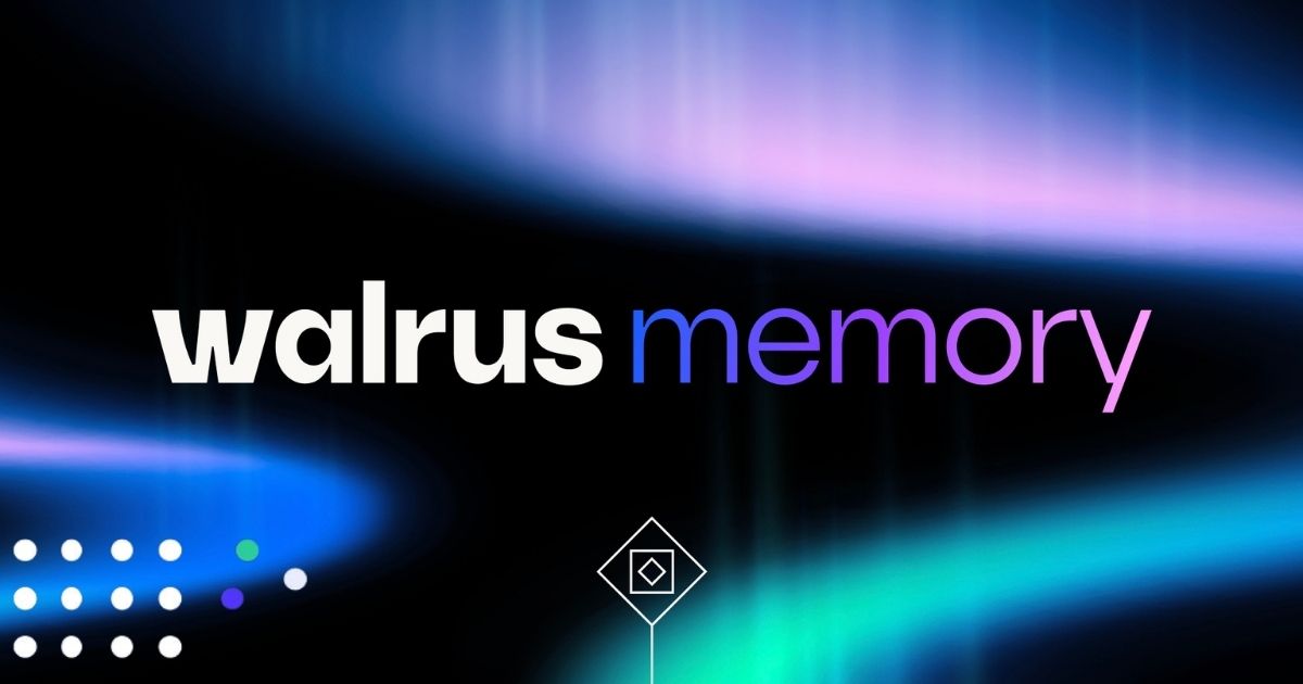 A stylized purple walrus mascot wearing tech goggles and a beanie, holding a decentralized storage icon with "MemWal" text in the background, representing persistent memory for Web3 AI agents.